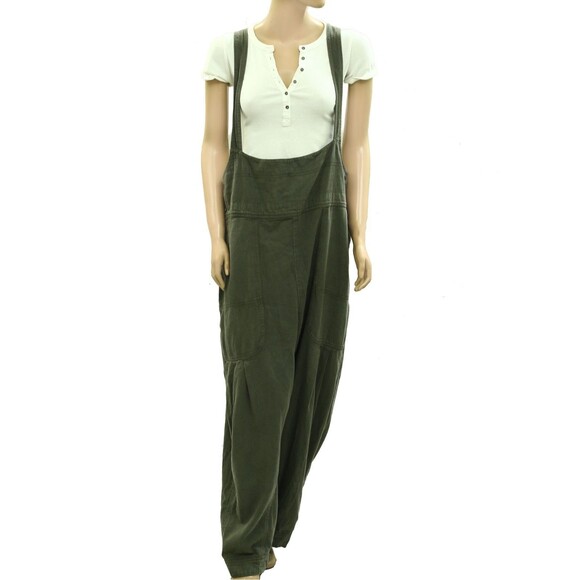 Free People We The Free Felix Tapered Overalls Jumpsuit Pinafore Olive M 283554 - Picture 4 of 11